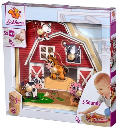 Drevené puzzle farma Puzzle with Sound Eichhorn 5 zvieratiek so zvukom od 24 mes
