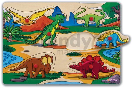 Drevené puzzle Pin Puzzle Eichhorn 6 vkladacích tvarov s obrázkami zvieratká vozidlá od 24 mes