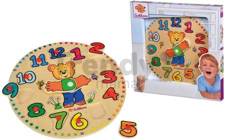 Drevené didaktické puzzle hodiny Teaching Clock Eichhorn 12 vkladacích čísiel od 24 mes