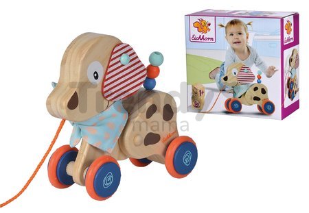 Drevený psík na ťahanie Dog Pull-along Animal Eichhorn s pohyblivou hlavou od 12 mes
