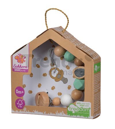 Drevená retiazka na cumlík Bio 100% Natur Baby Pure Dummy Chain Eichhorn s korálikmi 19 cm od 0 mes