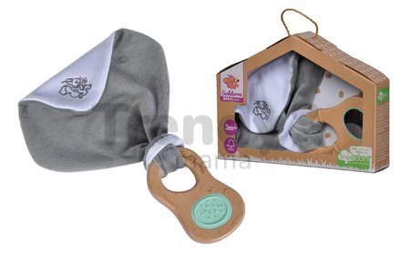 Drevená hrkálka s držadlom Bio 100% Natur Baby Pure Grasping Toy with Doudou Eichhorn s handričkou na maznanie a zrkadlom od 3 mes