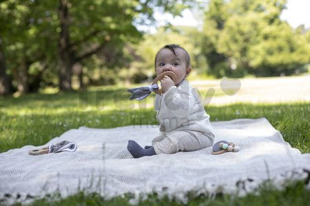 Drevená hrkálka so zvončekmi Bio 100% Natur Baby Pure Rattle Eichhorn s držadlom a plyšovými uškami od 3 mes