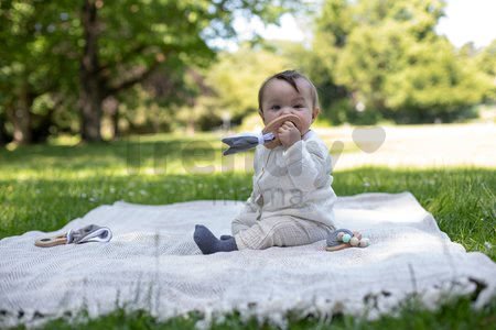 Drevená hrkálka so zvončekmi Bio 100% Natur Baby Pure Rattle Eichhorn s držadlom a plyšovými uškami od 3 mes