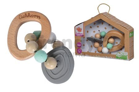 Drevené hryzátko silikónové Bio 100% Natur Baby Pure Teether Eichhorn s guličkami a držadlom od 3 mes