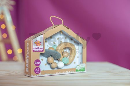 Drevené hryzátko silikónové Bio 100% Natur Baby Pure Teether Eichhorn s guličkami a držadlom od 3 mes