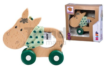 Drevené zvieratko somárik Baby HIPP Push Donkey Eichhorn s textilnou handričkou od 12 mes
