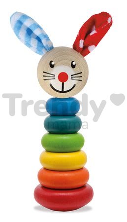 Drevený zajačik Stacking Rabbit Baby Eichhorn výška 18 cm stohovateľný s plyšovými uškami od 12 mes