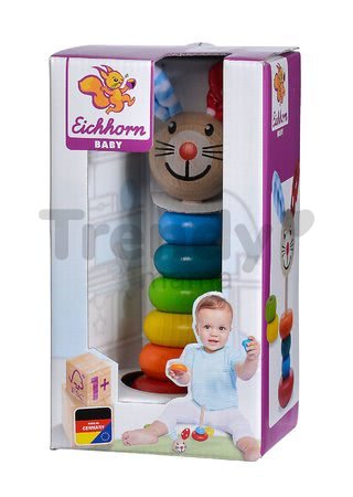 Drevený zajačik Stacking Rabbit Baby Eichhorn výška 18 cm stohovateľný s plyšovými uškami od 12 mes