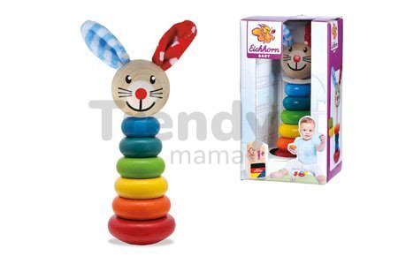 Drevený zajačik Stacking Rabbit Baby Eichhorn výška 18 cm stohovateľný s plyšovými uškami od 12 mes