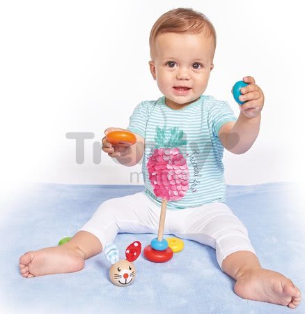 Drevený zajačik Stacking Rabbit Baby Eichhorn výška 18 cm stohovateľný s plyšovými uškami od 12 mes
