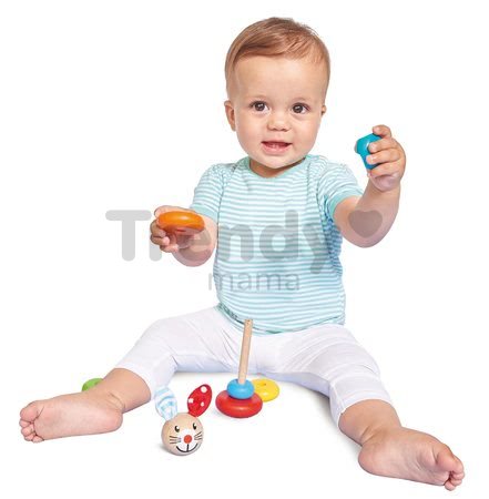 Drevený zajačik Stacking Rabbit Baby Eichhorn výška 18 cm stohovateľný s plyšovými uškami od 12 mes