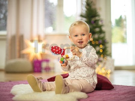 Drevená hrkálka Toy with Ears Baby Eichhorn s uškami a guličkami od 3 mes