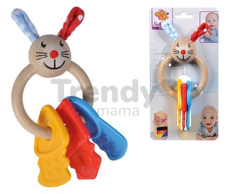 Drevená hrkálka s hryzátkom Baby Eichhorn zajačik s kľúčami na krúžku od 3 mes