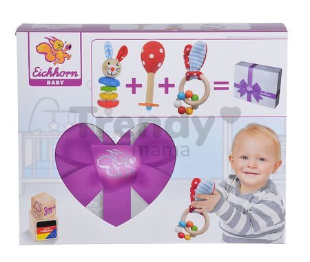 Darčekový set pre novorodenca Rabbit Present Baby Eichhorn hrkálky s plyšovými uškami a rumbaguľa od 0 mes