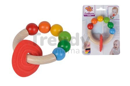 Drevená hrkálka s hryzátkom na krúžku Baby Eichhorn s farebnými guličkami od 3 mes