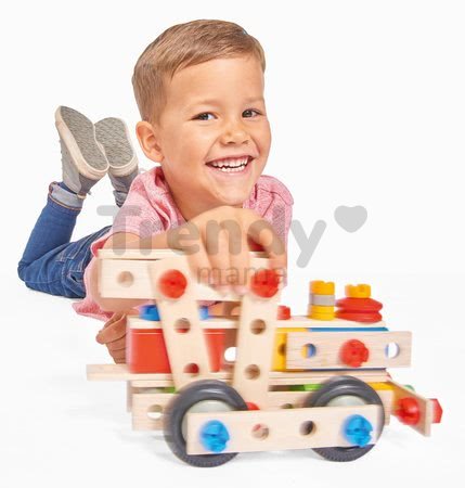 Drevená stavebnica rušeň Constructor Big Loc Eichhorn štyri modely (rušeň, lietadlo, kamión, robot) 100 dielov od 4 rokov