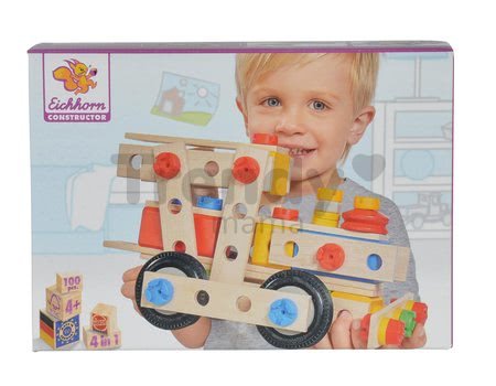 Drevená stavebnica rušeň Constructor Big Loc Eichhorn štyri modely (rušeň, lietadlo, kamión, robot) 100 dielov od 4 rokov