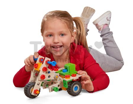 Drevená stavebnica štvorkolka Constructor Quad Eichhorn štyri modely (štvorkolka, bicykel, minibuggy, motorka) 110 dielov od 4 rokov