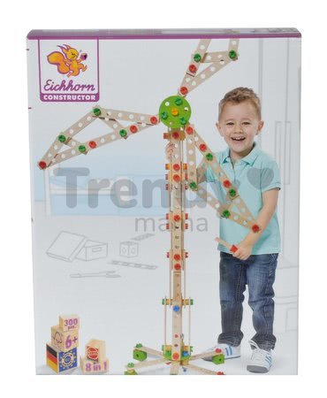 Drevená stavebnica veterný mlyn Constructor Windmill Eichhorn 8 modelov (mlyn, žeriav, lietadlo, stíhačka, katamaran, auto, most, žeriav na kontajnery
