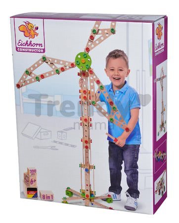 Drevená stavebnica veterný mlyn Constructor Windmill Eichhorn 8 modelov (mlyn, žeriav, lietadlo, stíhačka, katamaran, auto, most, žeriav na kontajnery