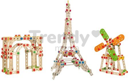 Drevená stavebnica Eiffelova veža Constructor Eiffel Tower Eichhorn 3 modely (Eiffelova veža, veterný mlyn, Víťazný oblúk) 315 dielov od 6 rokov