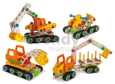 Drevená stavebnica pásový žeriav Constructor Crawler Excavator Eichhorn 4 modely (žeriav, pásový žeriav, vagón, snežná štvorkolka) 170 dielov od 6 rok