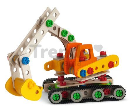 Drevená stavebnica pásový žeriav Constructor Crawler Excavator Eichhorn 4 modely (žeriav, pásový žeriav, vagón, snežná štvorkolka) 170 dielov od 6 rok