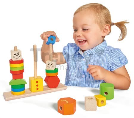 Drevená skladačka figúrky Stacking Puzzle Figures Eichhorn farebné a vzorované tvary 21 dielov od 12 mes