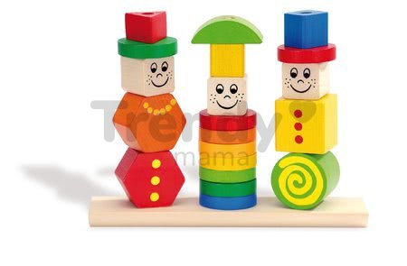 Drevená skladačka figúrky Stacking Puzzle Figures Eichhorn farebné a vzorované tvary 21 dielov od 12 mes