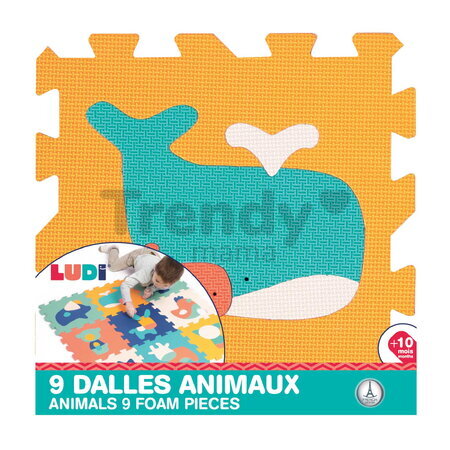 Penové puzzle Zvieratká Animals Foam Pieces Ludi 9 dielov 90x90 cm od 10 mes LU10023