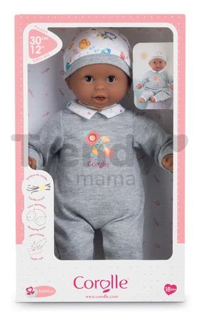 Bábika Bébé Calin Marius Corolle s čiernymi klipkajúcimi očami a fazuľkami 30 cm od 18 mes