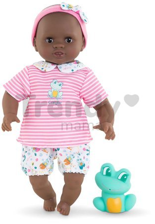 Bábika na kúpanie Baby Bath Alyzée Mon Premiere Poupon Corolle s čiernymi klipkajúcimi očami a žabou 30 cm od 18 mes
