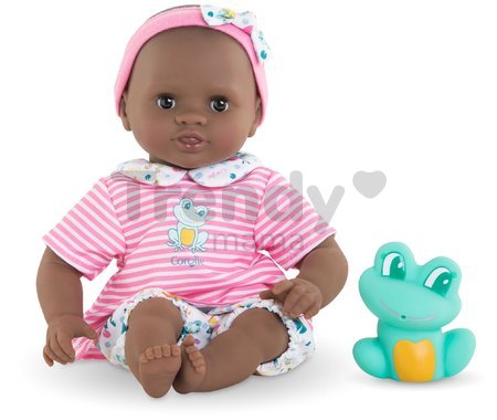 Bábika na kúpanie Baby Bath Alyzée Mon Premiere Poupon Corolle s čiernymi klipkajúcimi očami a žabou 30 cm od 18 mes