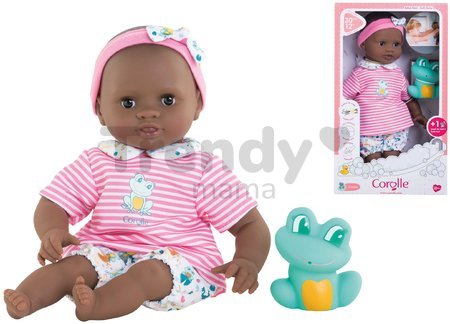 Bábika na kúpanie Baby Bath Alyzée Mon Premiere Poupon Corolle s čiernymi klipkajúcimi očami a žabou 30 cm od 18 mes