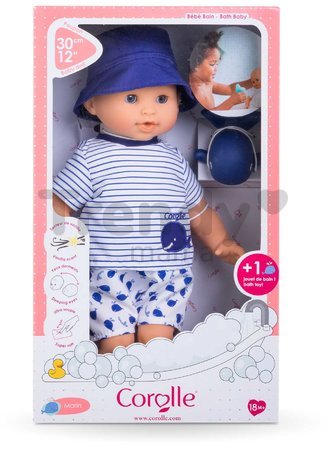 Bábika na kúpanie Baby Bath Marin Mon Premiere Poupon Corolle s modrými klipkajúcimi očami a veľrybou 30 cm od 18 mes