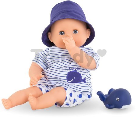 Bábika na kúpanie Baby Bath Marin Mon Premiere Poupon Corolle s modrými klipkajúcimi očami a veľrybou 30 cm od 18 mes