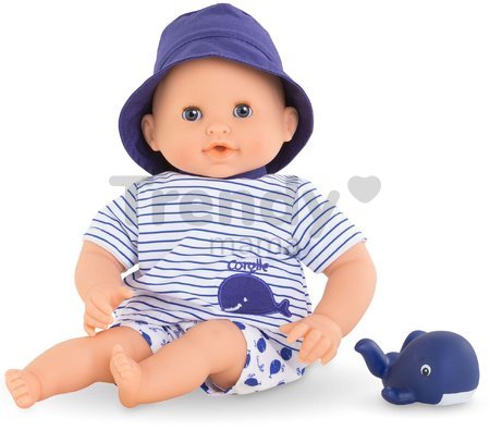 Bábika na kúpanie Baby Bath Marin Mon Premiere Poupon Corolle s modrými klipkajúcimi očami a veľrybou 30 cm od 18 mes