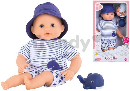 Bábika na kúpanie Baby Bath Marin Mon Premiere Poupon Corolle s modrými klipkajúcimi očami a veľrybou 30 cm od 18 mes