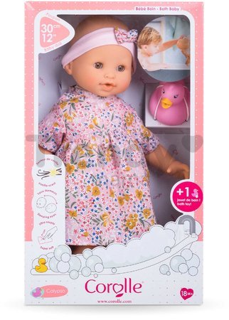 Bábika na kúpanie Baby Bath Calypso Mon Premiere Poupon Corolle s hnedými klipkajúcimi očami a kačičkou 30 cm od 18 mes