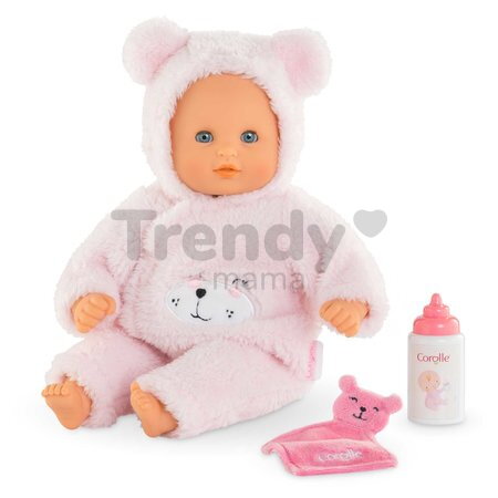Bábika Bébé Calin Loving Teddy Bear Mon Premier Poupon Corolle s modrými klipkajúcimi očami a 2 doplnky 30 cm od 18 mes