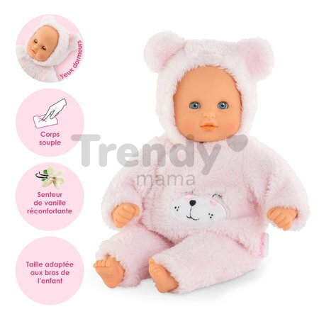 Bábika Bébé Calin Loving Teddy Bear Mon Premier Poupon Corolle s modrými klipkajúcimi očami a 2 doplnky 30 cm od 18 mes