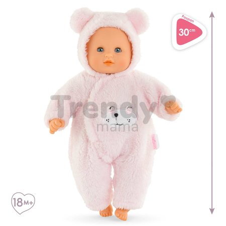 Bábika Bébé Calin Loving Teddy Bear Mon Premier Poupon Corolle s modrými klipkajúcimi očami a 2 doplnky 30 cm od 18 mes