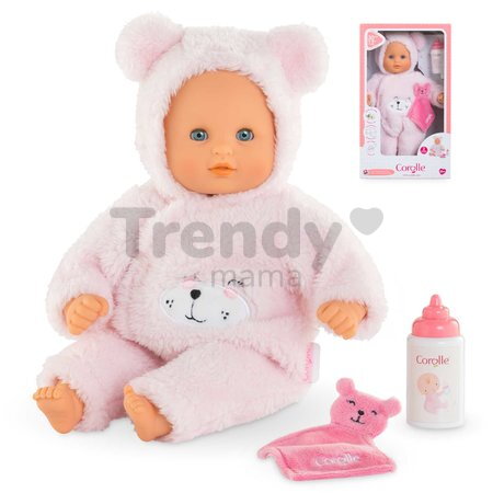 Bábika Bébé Calin Loving Teddy Bear Mon Premier Poupon Corolle s modrými klipkajúcimi očami a 2 doplnky 30 cm od 18 mes