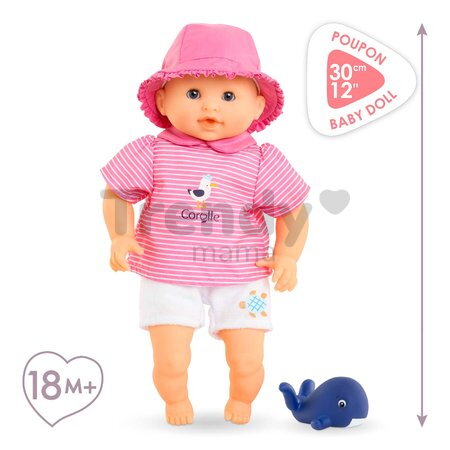 Bábika na kúpanie Baby Bath Océane Mon Premiere Poupon Corolle s modrými klipkajúcimi očami a veľrybou 30 cm od 18 mes