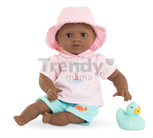 Bábika na kúpanie Baby Bath Alyzée Mon Premiere Poupon Corolle s hnedými klipkajúcimi očami a kačičkou 30 cm od 18 mes