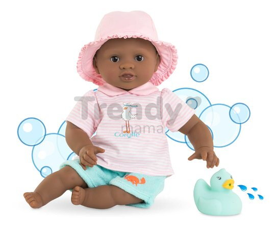 Bábika na kúpanie Baby Bath Alyzée Mon Premiere Poupon Corolle s hnedými klipkajúcimi očami a kačičkou 30 cm od 18 mes
