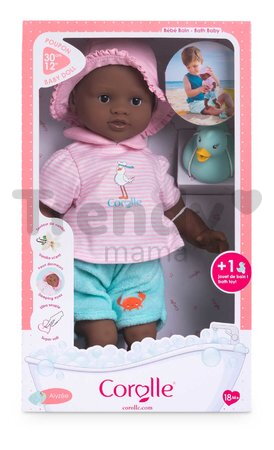 Bábika na kúpanie Baby Bath Alyzée Mon Premiere Poupon Corolle s hnedými klipkajúcimi očami a kačičkou 30 cm od 18 mes