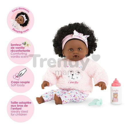 Bábika Bébé Calin Caroline Mon Premier Poupon Corolle s hnedými klipkajúcimi očami a 2 doplnky 30 cm od 18 mes