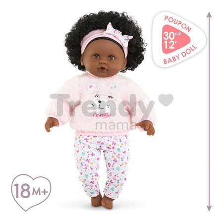 Bábika Bébé Calin Caroline Mon Premier Poupon Corolle s hnedými klipkajúcimi očami a 2 doplnky 30 cm od 18 mes